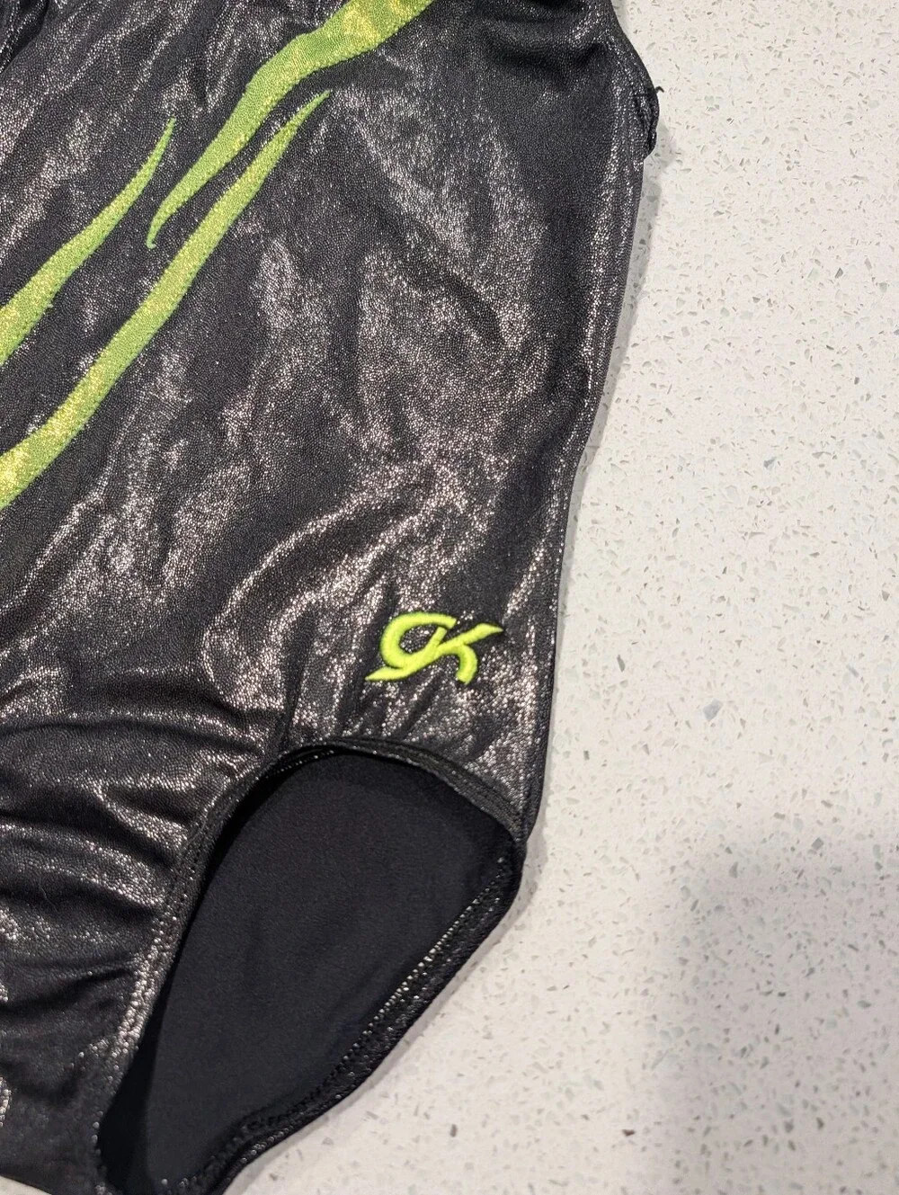 GUNMETAL GK ELITE CS Small gymnastics dance leotard Shiny Metallic Silver Green